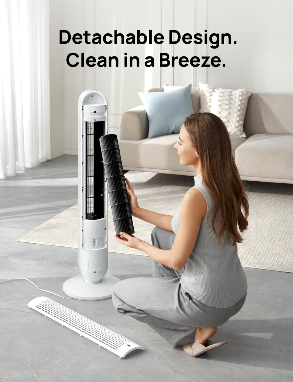 DREO Tower Fan for Bedroom, 25ft/s Velocity, 28dB Ultra Quiet, 4 Speeds