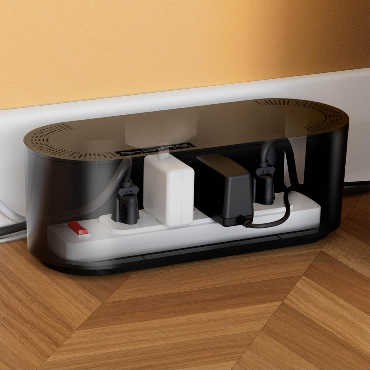 Cable Management Box, Power Strip with Desk Cord Organizer (Black)