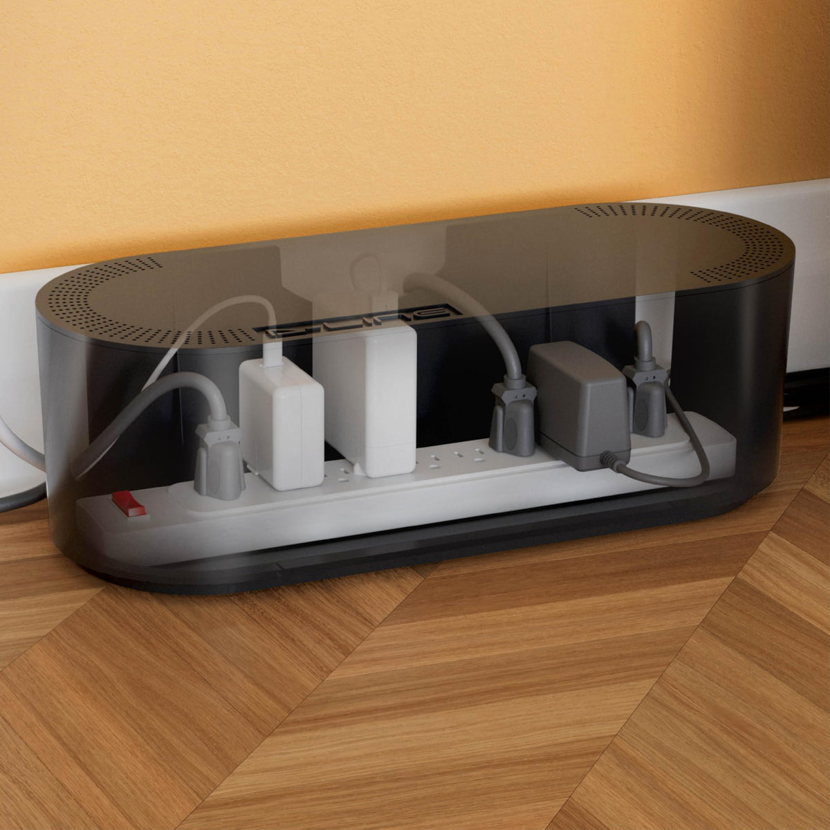 Cable Management Box, Power Strip with Desk Cord Organizer (Black)