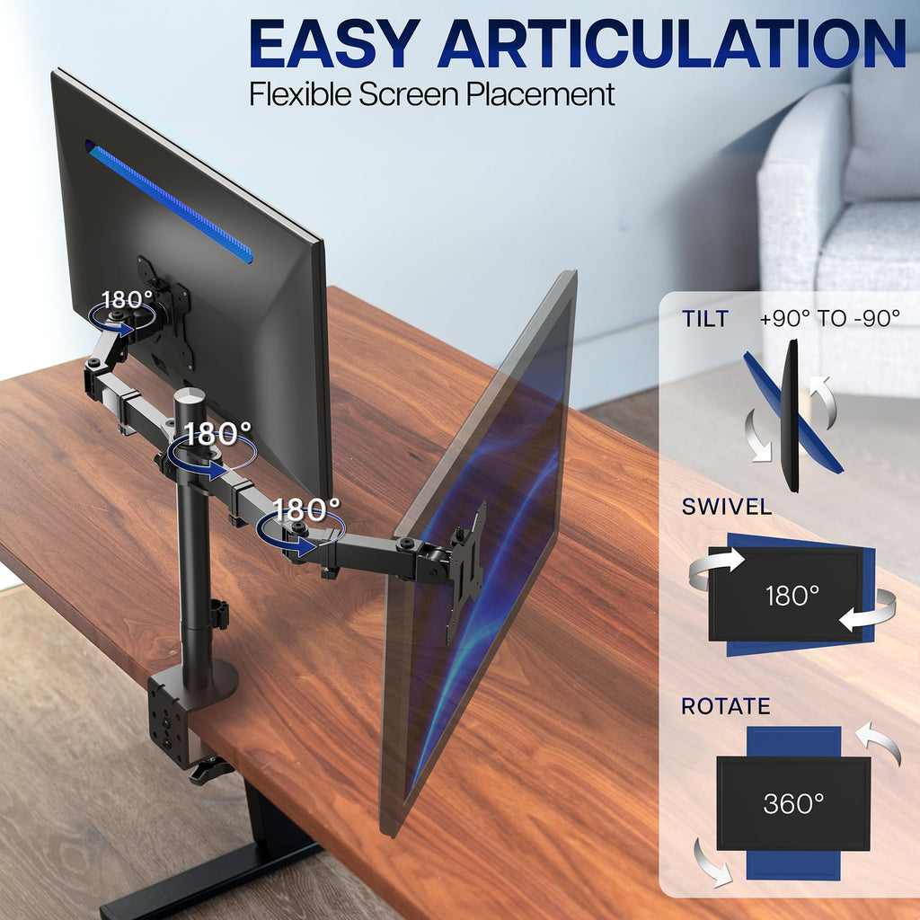 Dual Monitor Desk Mount, Holds 2 Computer Screens up to 30 inches