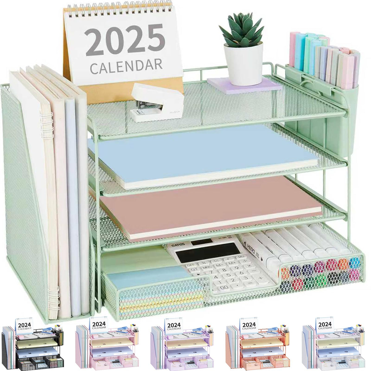 OPNICE 5-Tier Desktop File Organizer with Drawer & Holders