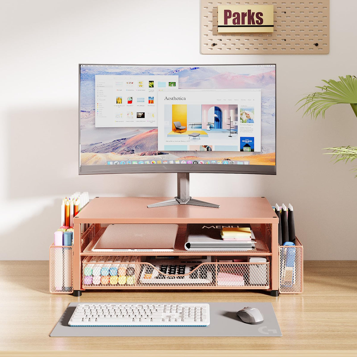 Desk Organizer and Accessories, 2-Tier Computer Monitor Stand Black