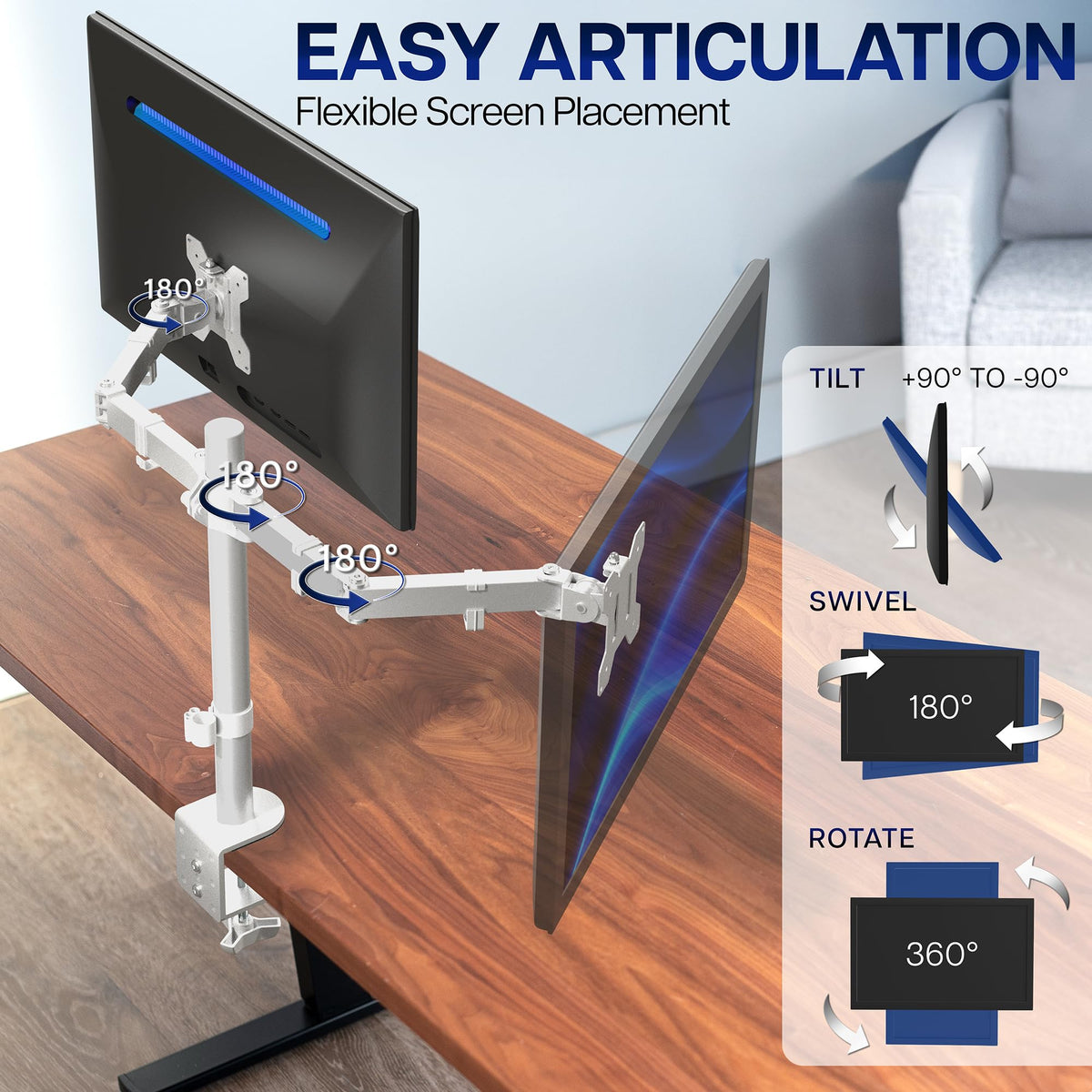 Dual Monitor Desk Mount, Holds 2 Computer Screens up to 30 inches