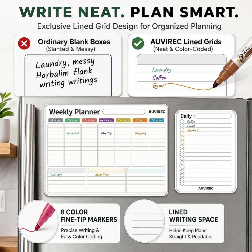 Magnetic Calendar for Refrigerator, 3-Pack |Nano-Tech Surface, 17"x12", 8 Markers & Eraser