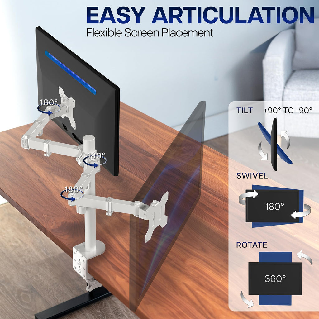 Dual Monitor Desk Mount, Holds 2 Computer Screens up to 30 inches