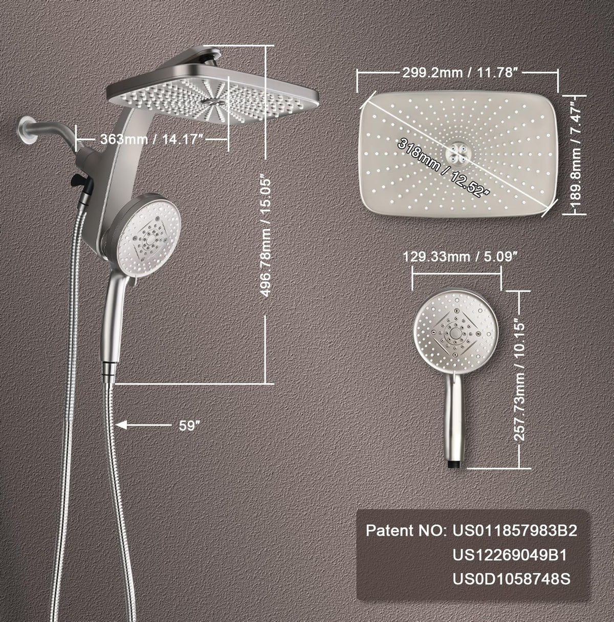 Shower Head with Rainfall Patter | Handheld Showerhead | Black | 1.8GPM