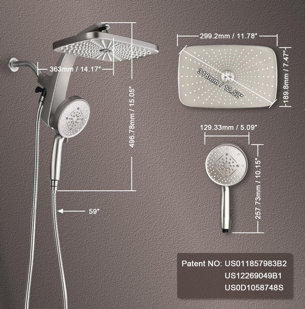 Shower Head with Rainfall Patter | Handheld Showerhead | Black | 1.8GPM
