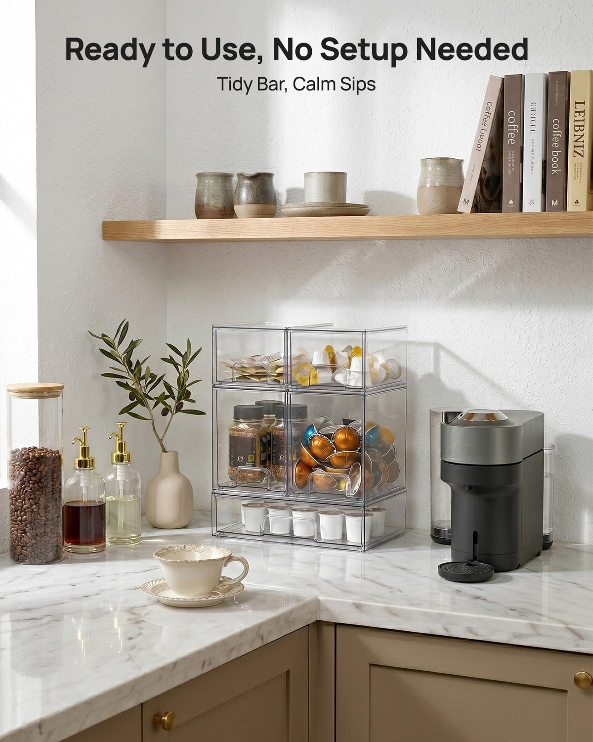 Clear Stackable Storage Drawers Set of 5, Plastic Organizer Bins |