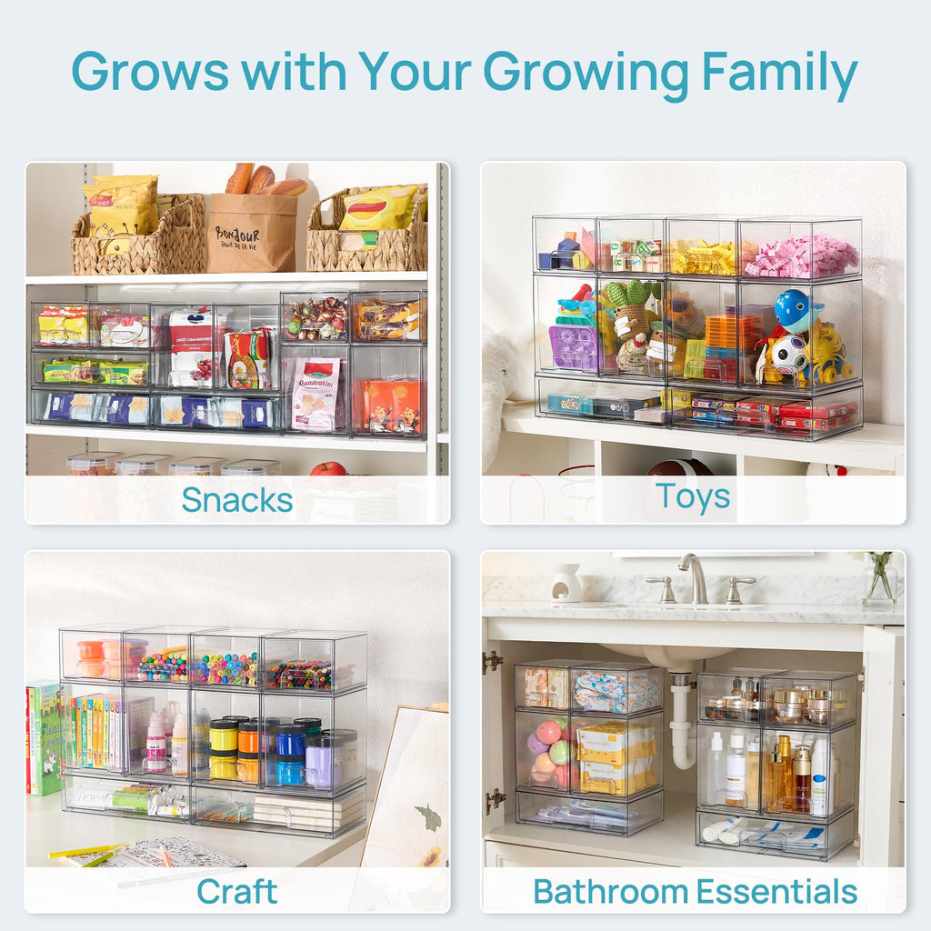 Clear Stackable Storage Drawers Set of 5, Plastic Organizer Bins |