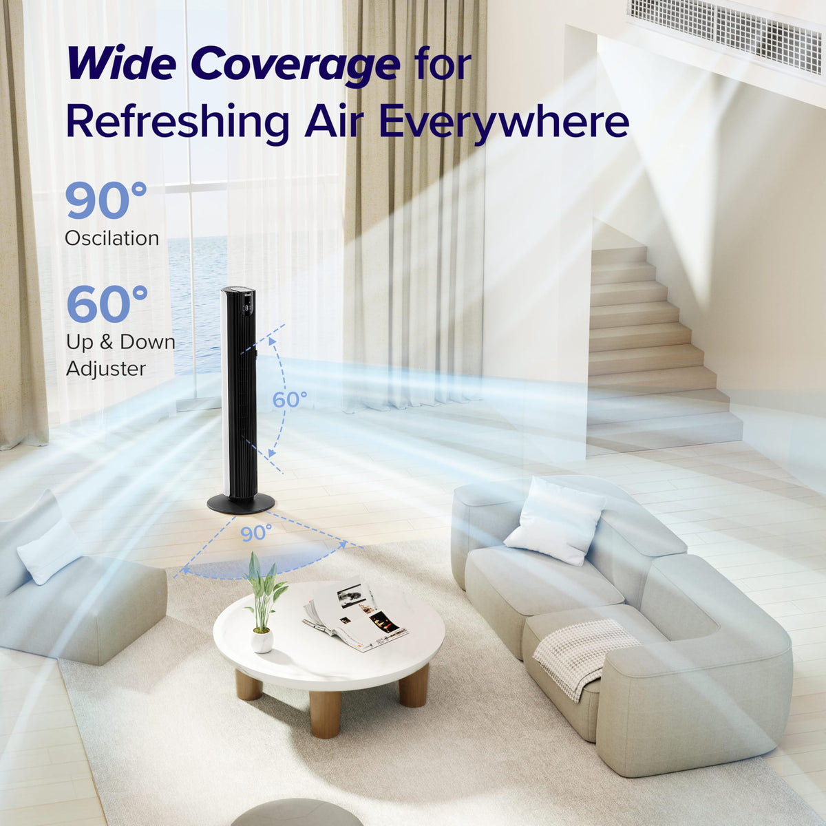 Levoit Tower Fan for Bedroom, Standing Fan with 36”-47” Adjustable Height
