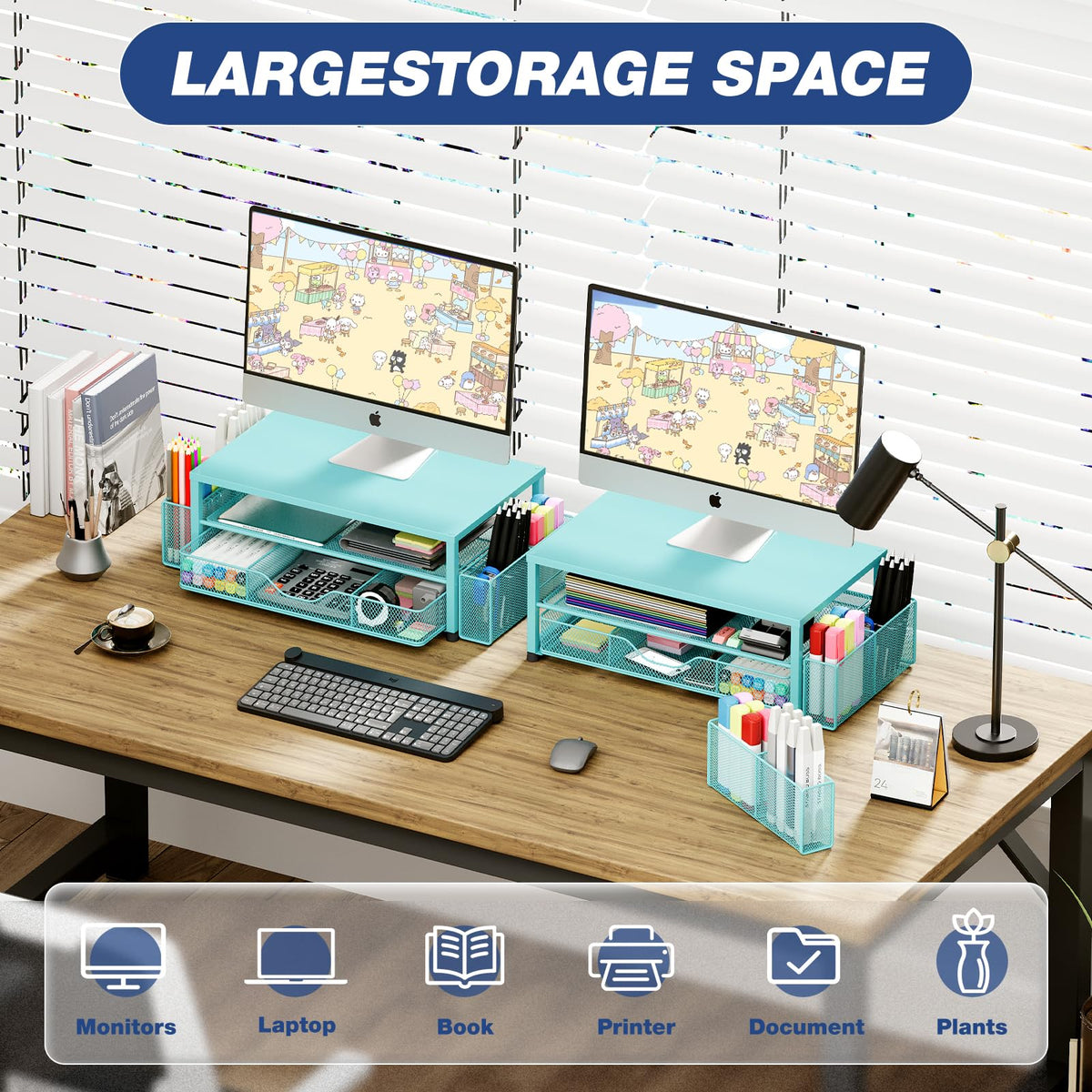 Desk Organizer and Accessories, 2-Tier Computer Monitor Stand Black