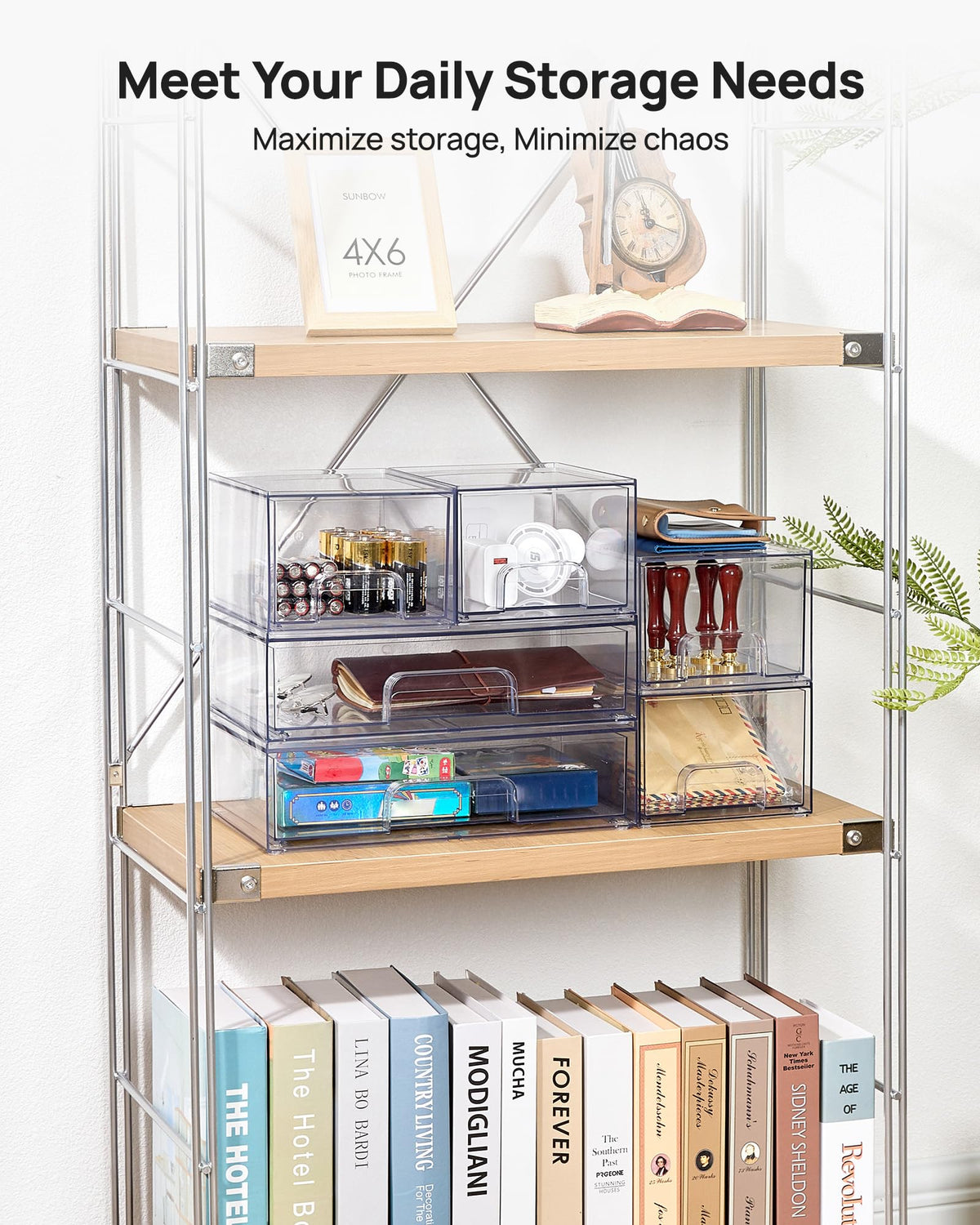 Clear Stackable Storage Drawers Set of 5, Plastic Organizer Bins |