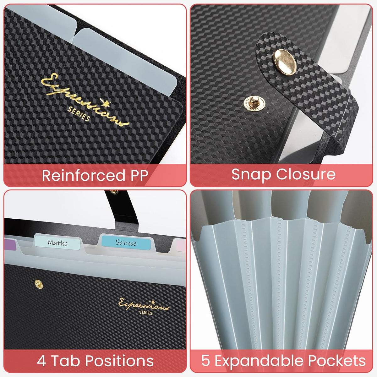 Sooez Accordion File Organizer, Expanding File Folder with Label, 5 Pockets