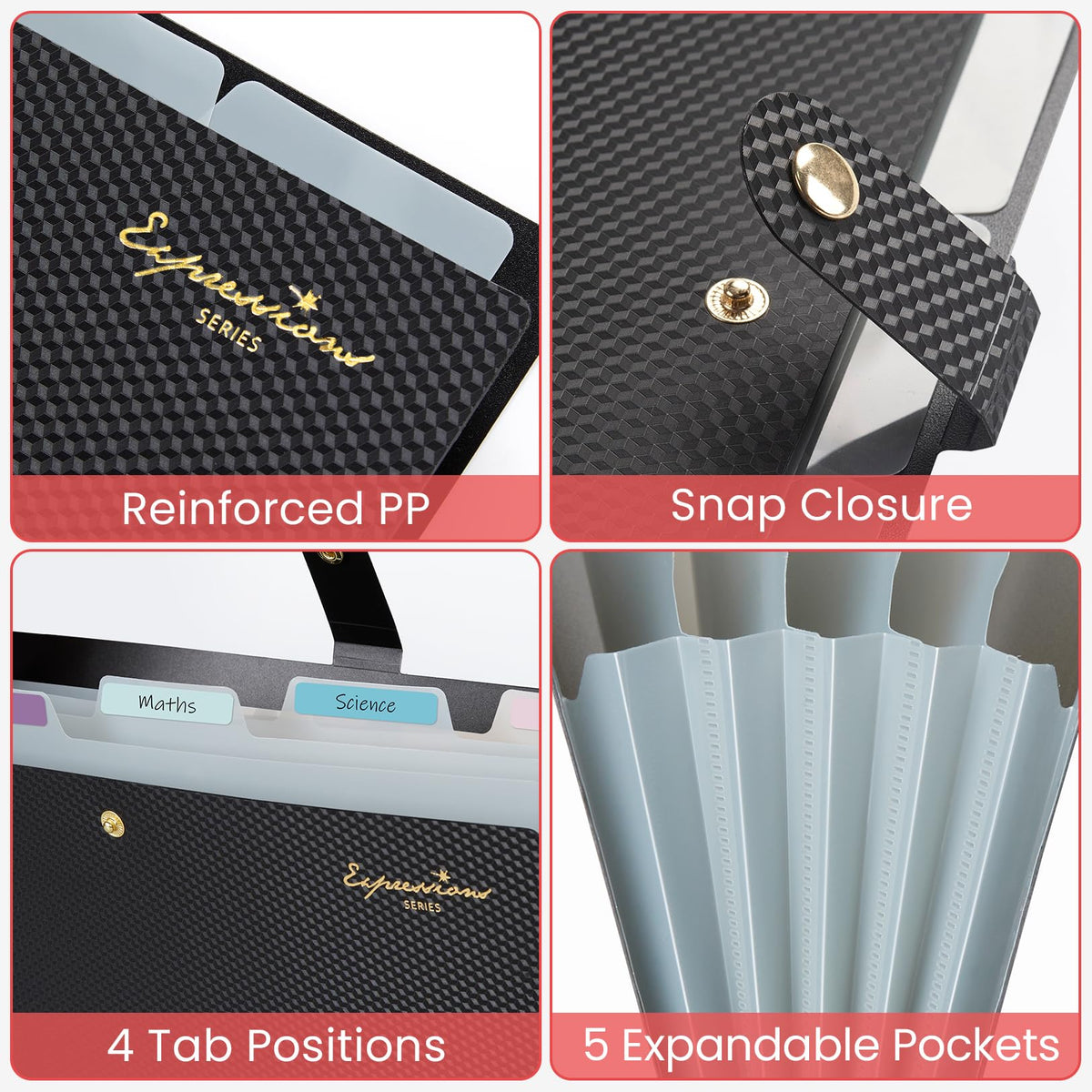 Sooez Accordion File Organizer, Expanding File Folder with Label, 5 Pockets