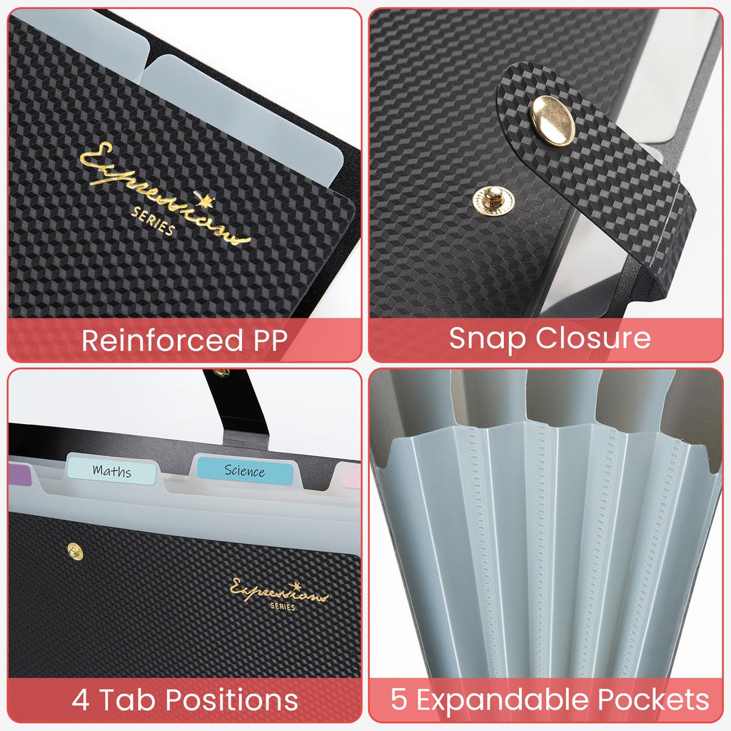 Sooez Accordion File Organizer, Expanding File Folder with Label, 5 Pockets