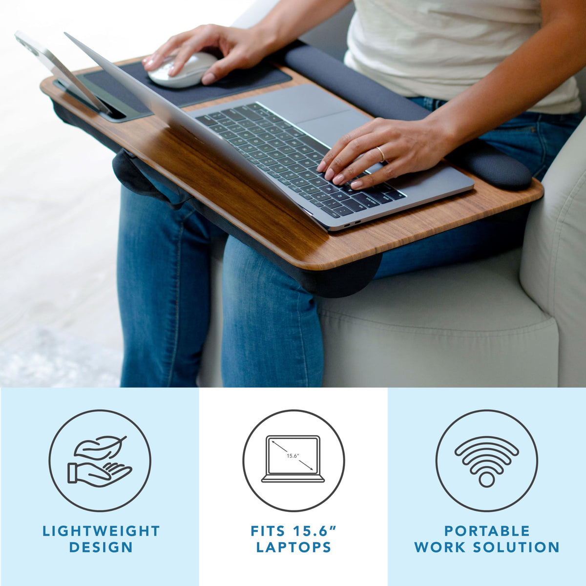 LAPGEAR Home Office Lap Desk – Black Carbon, Fits 15.6” Laptops