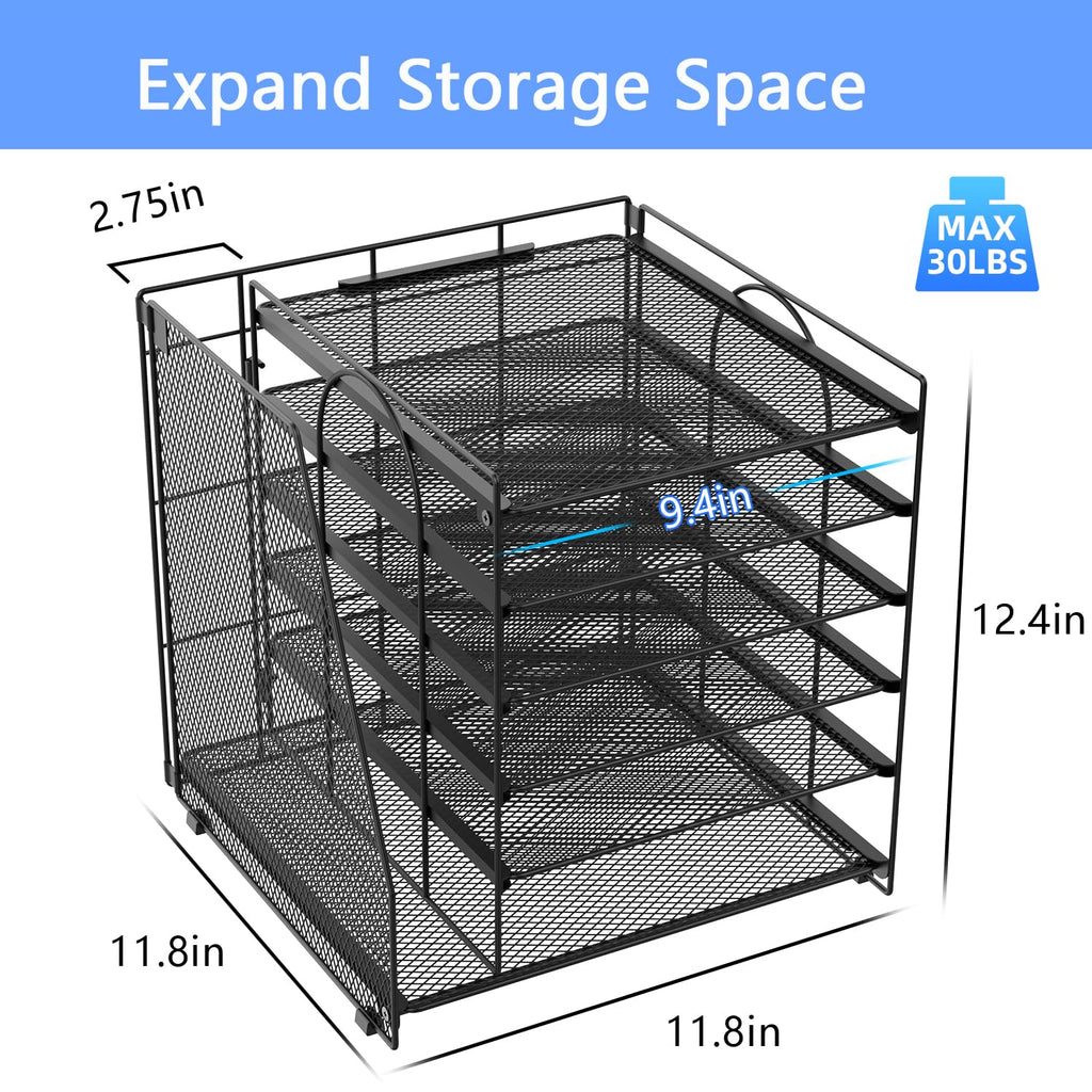 Paper Organizer With Magazine Holder | (Black, 4-Tier)