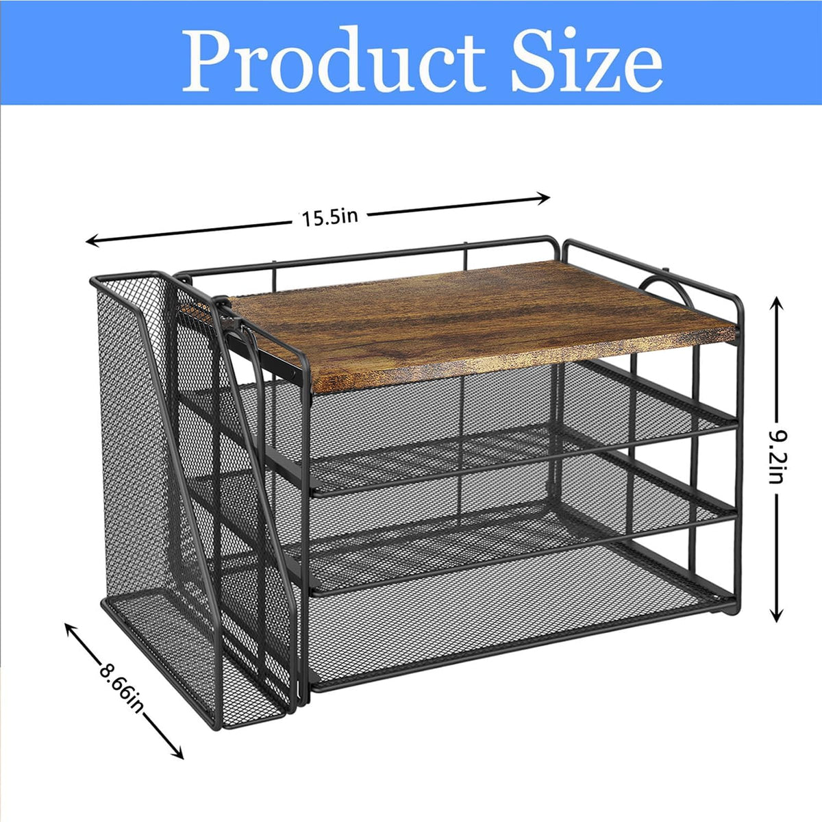 Paper Organizer With Magazine Holder | (Black, 4-Tier)