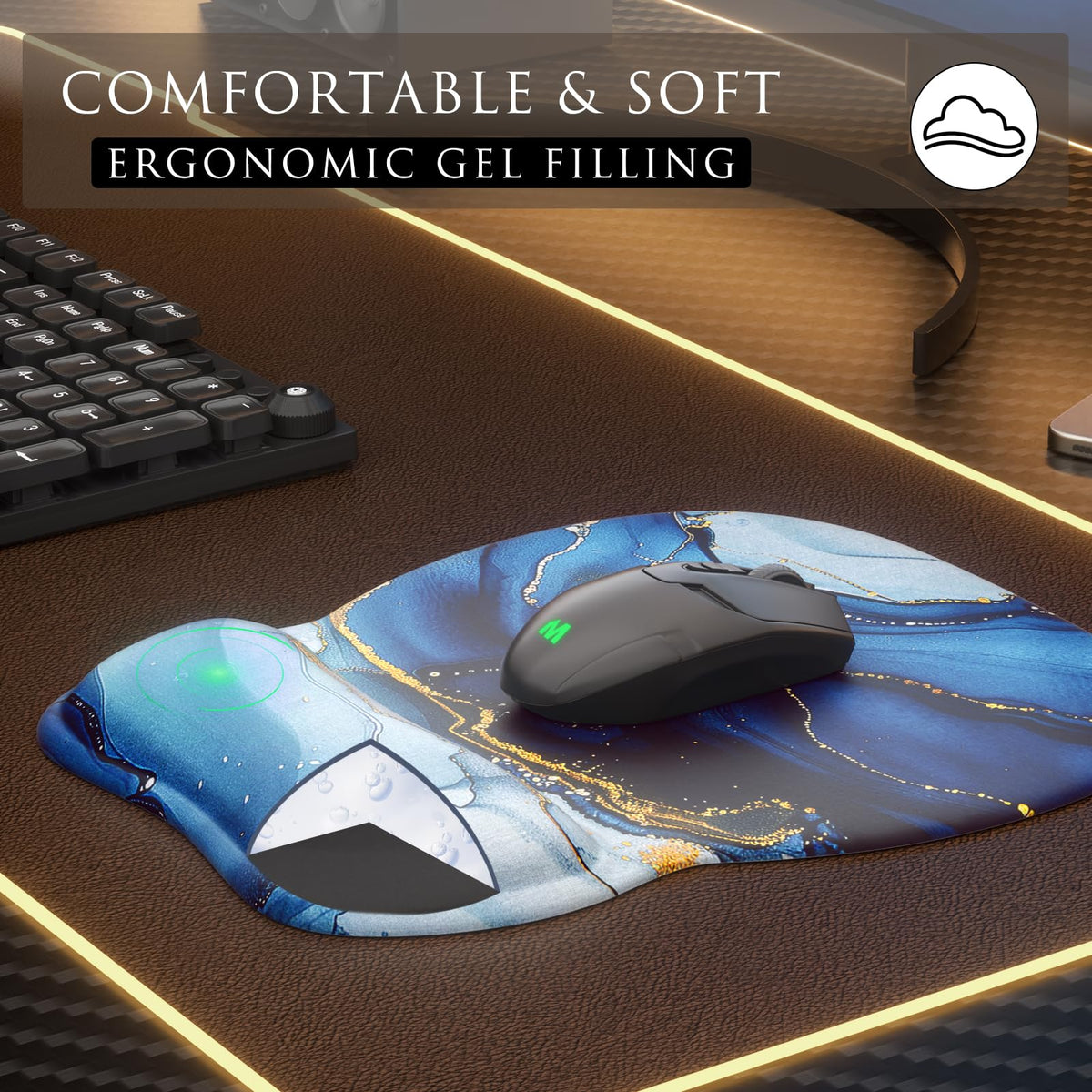 MROCO Ergonomic Mouse Pad | Gel Wrist Rest | 9.4 x 8.1 in | Black