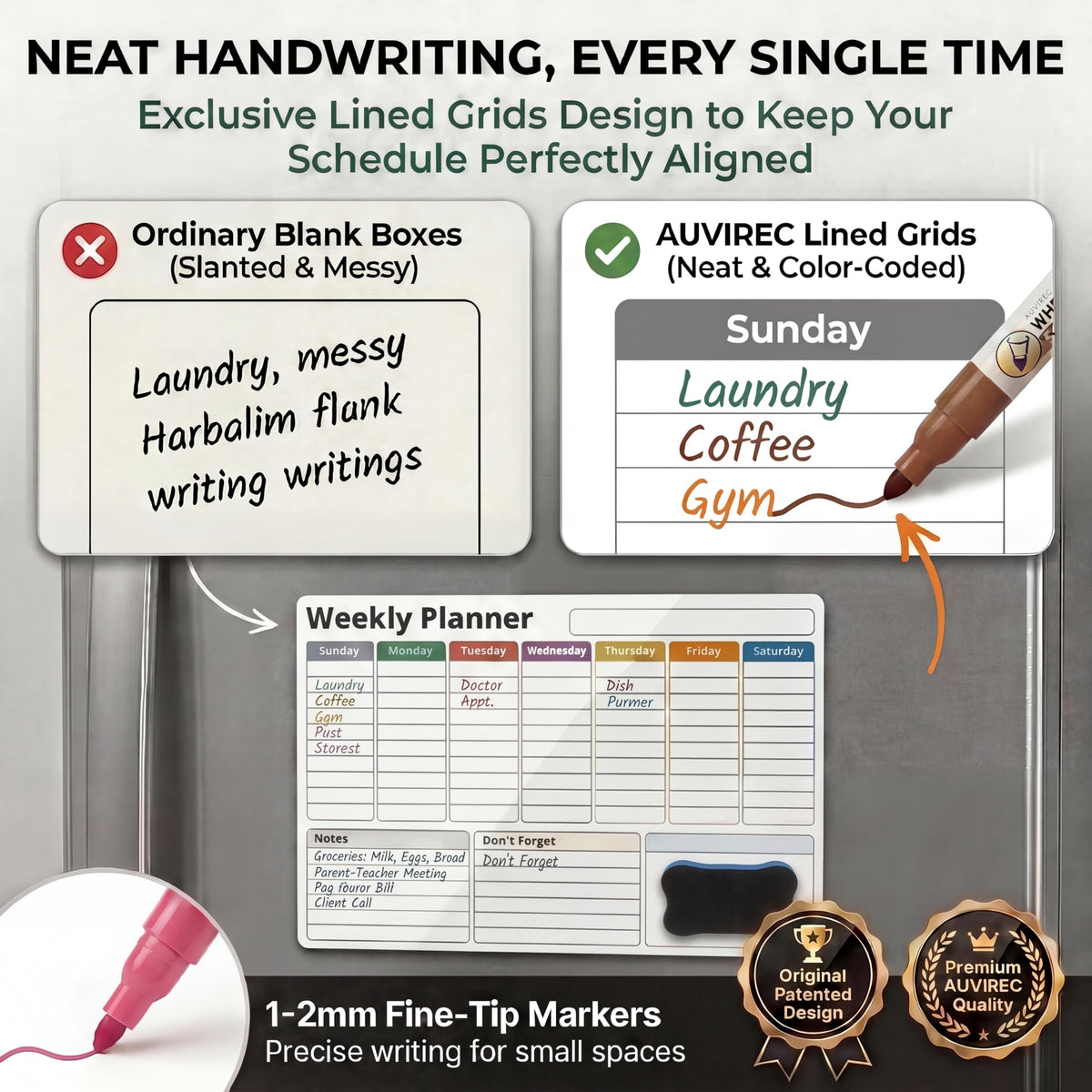 Magnetic Calendar for Refrigerator, 3-Pack |Nano-Tech Surface, 17"x12", 8 Markers & Eraser