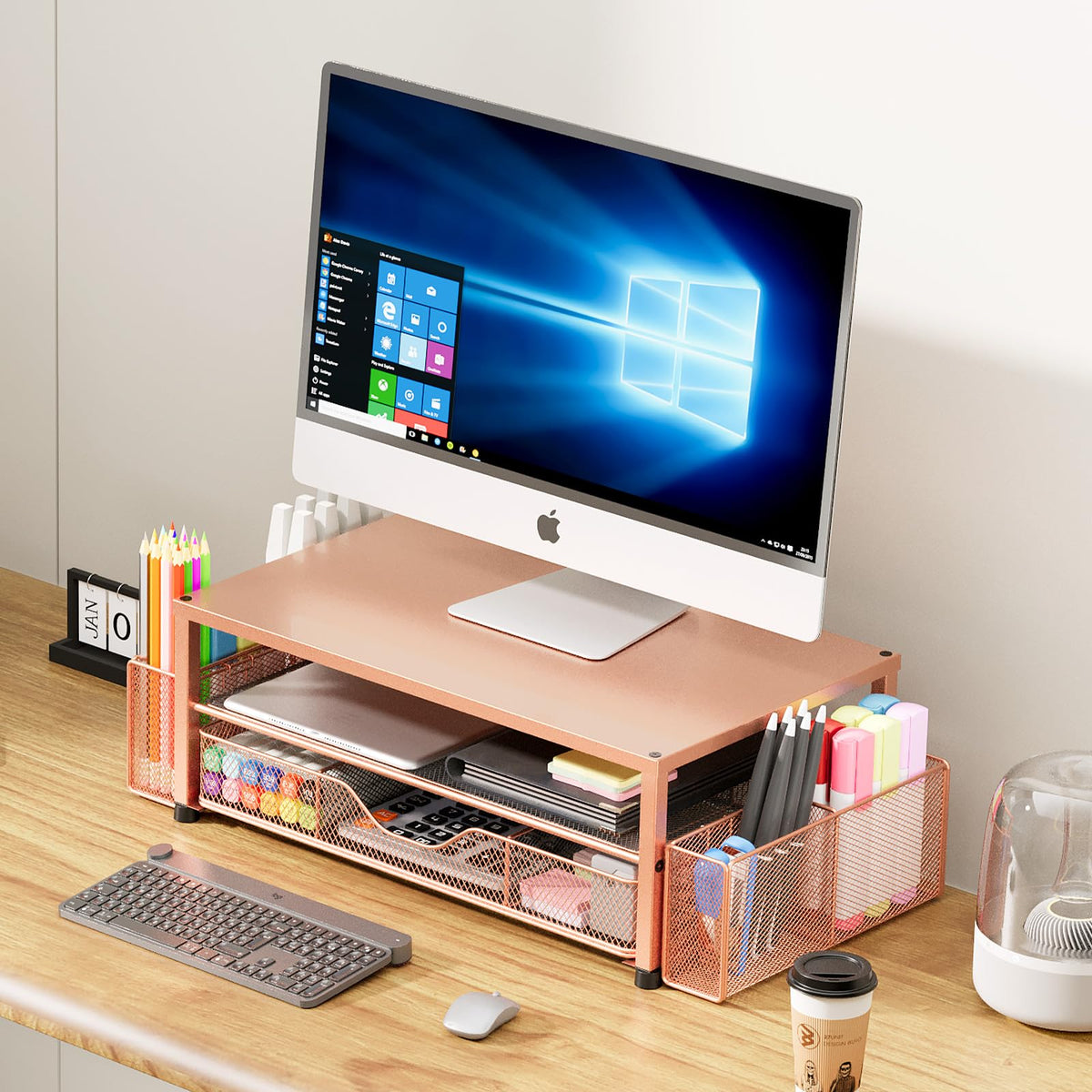 Desk Organizer and Accessories, 2-Tier Computer Monitor Stand Black