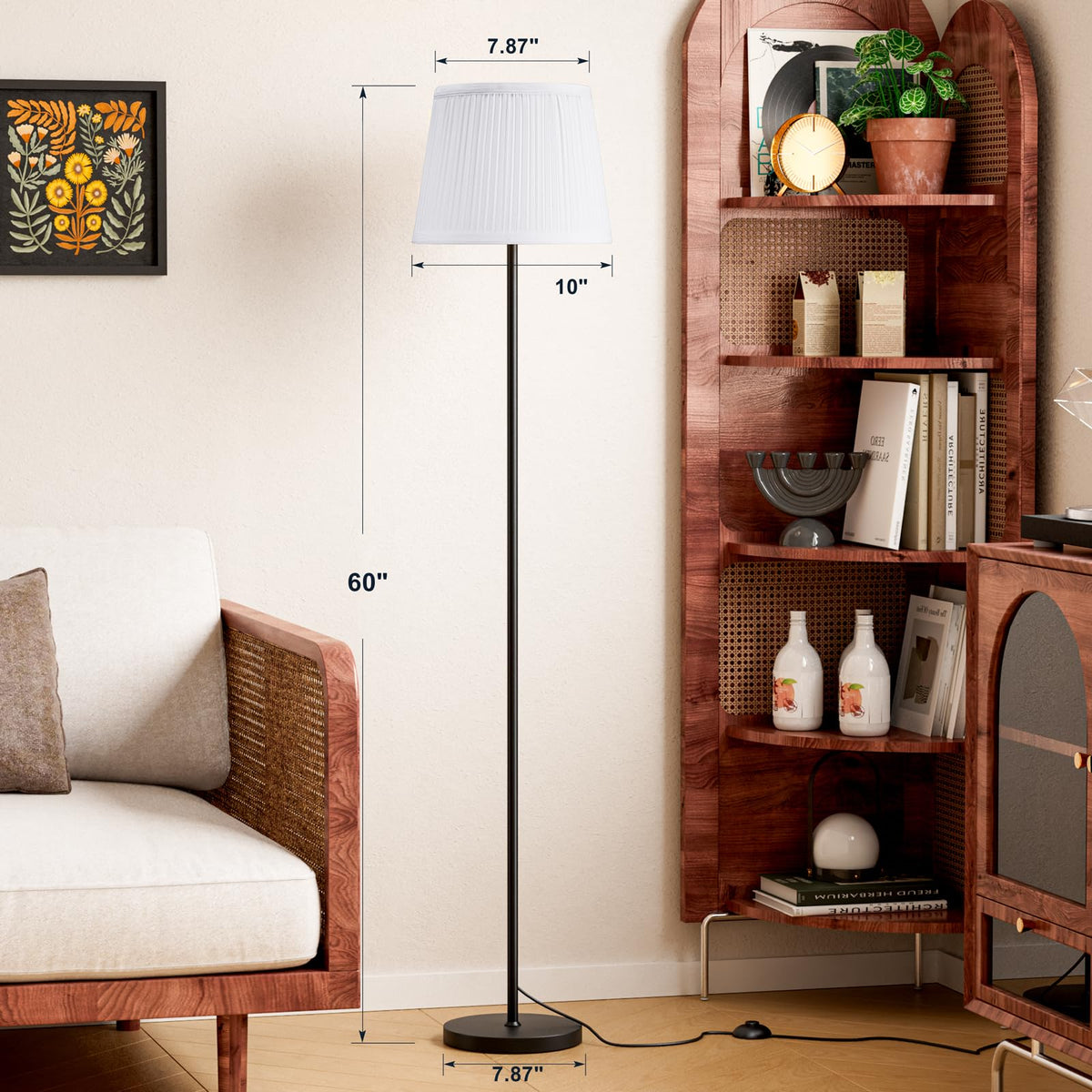 Modern Floor Lamp Simple Design with White Shade & Foot Pedal Switch