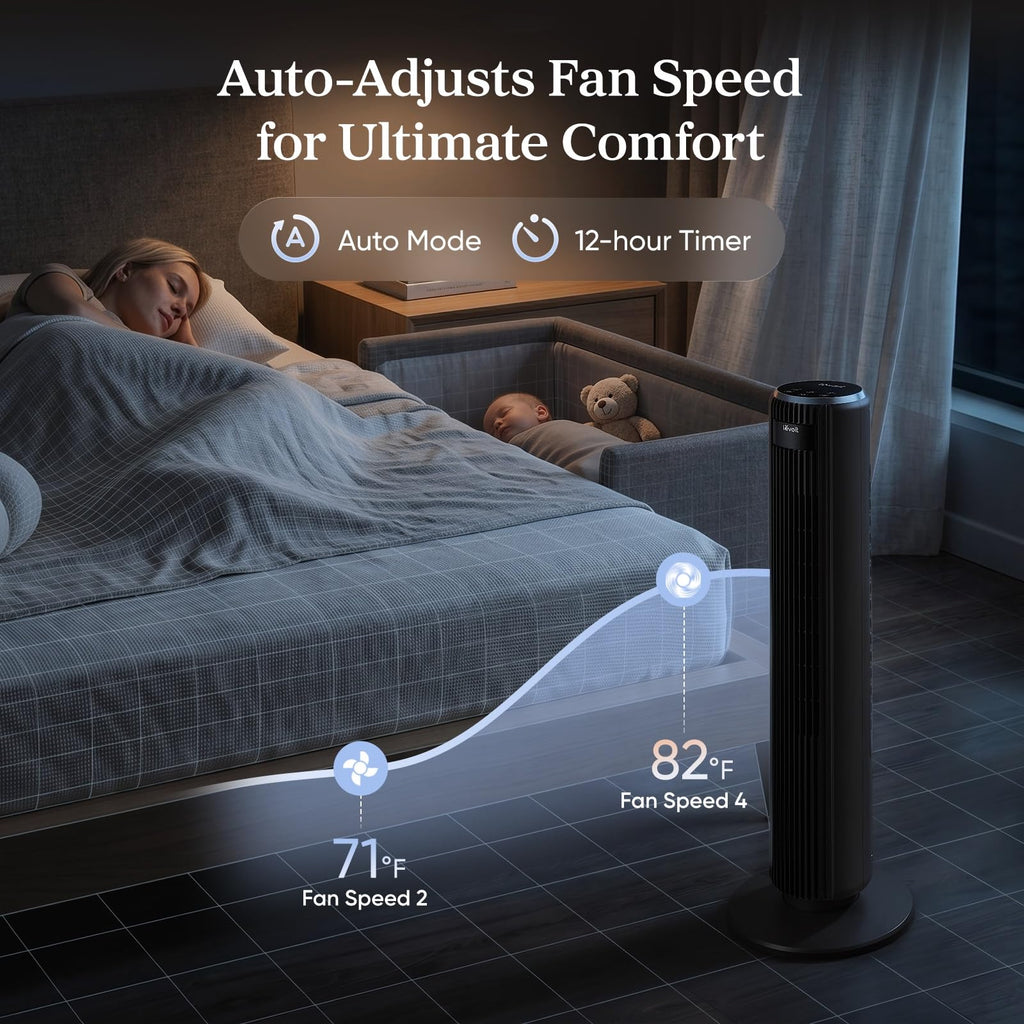 Levoit Tower Fan for Bedroom, Standing Fan with 36”-47” Adjustable Height