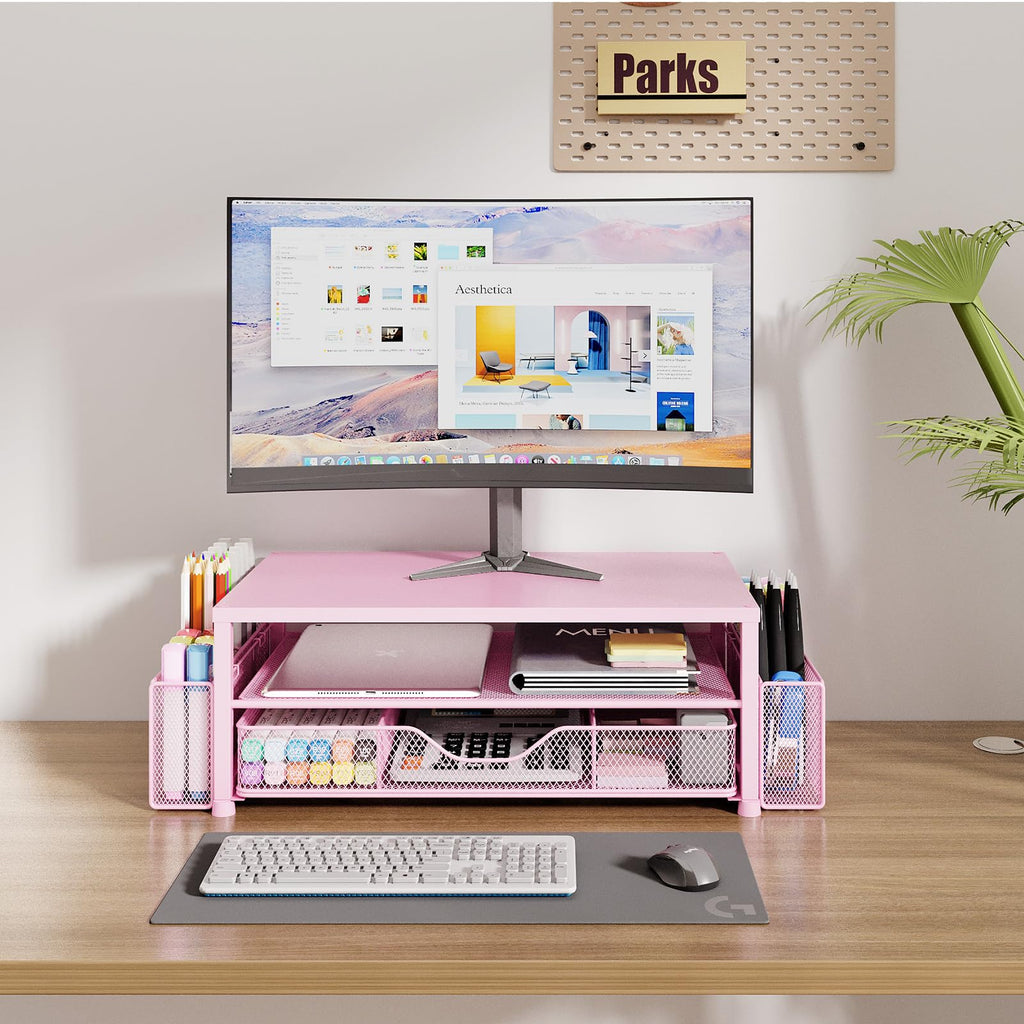 Desk Organizer and Accessories, 2-Tier Computer Monitor Stand Black