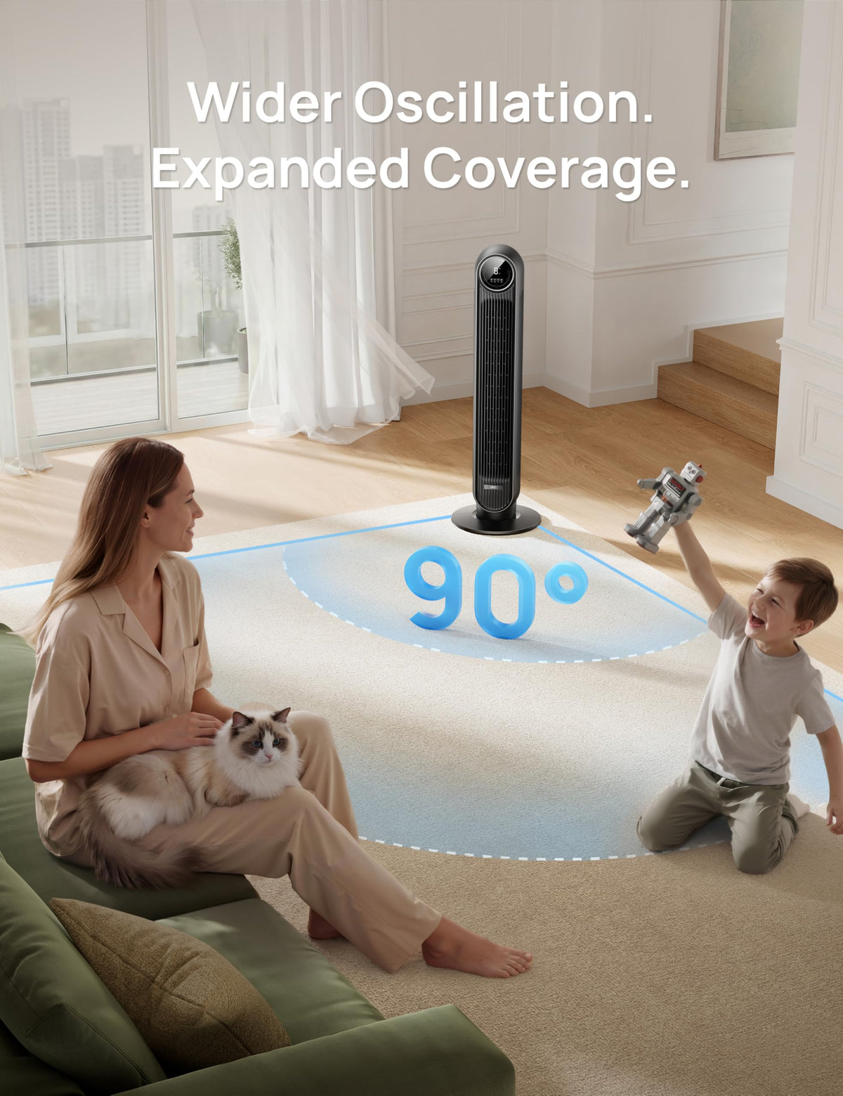 DREO Tower Fan for Bedroom, 25ft/s Velocity, 28dB Ultra Quiet, 4 Speeds