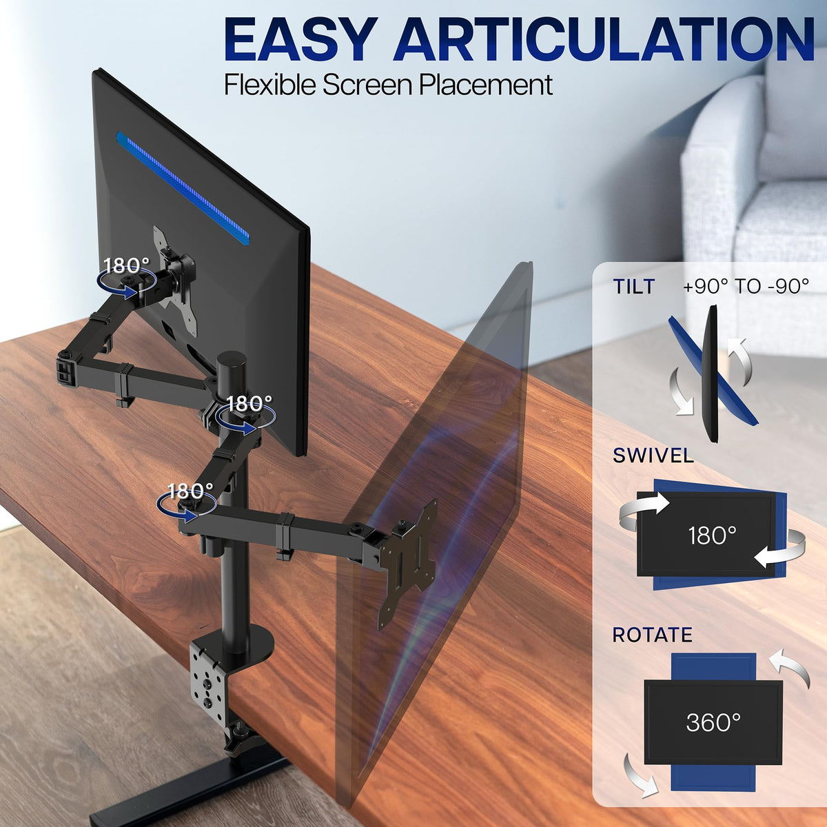 Dual Monitor Desk Mount, Holds 2 Computer Screens up to 30 inches