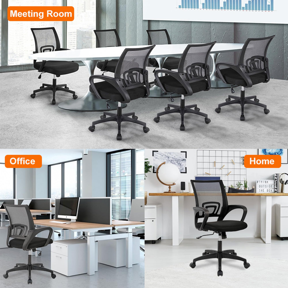Ergonomic Office Chair | Mid-Back Swivel Desk Chair | with Lumbar Support
