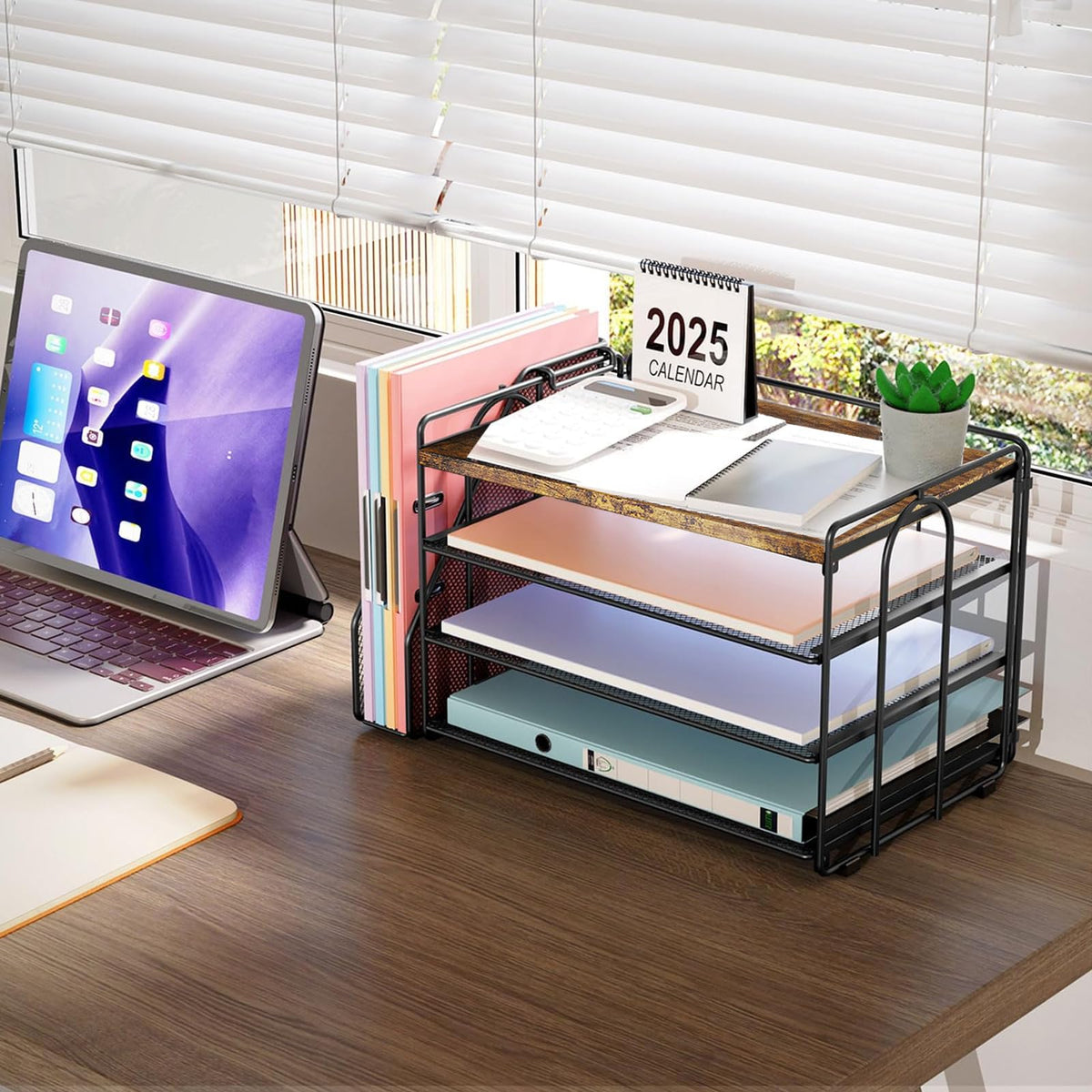 Paper Organizer With Magazine Holder | (Black, 4-Tier)