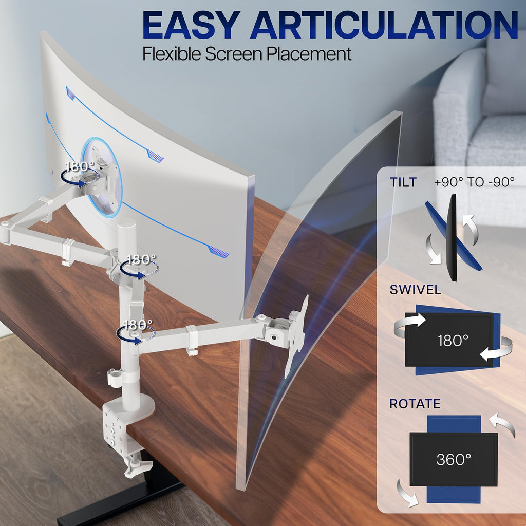 Dual Monitor Desk Mount, Holds 2 Computer Screens up to 30 inches