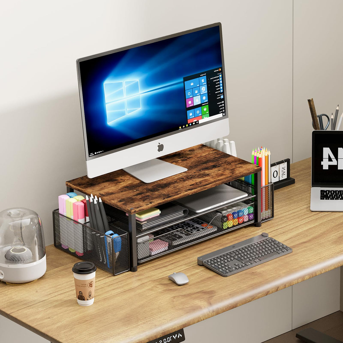 Desk Organizer and Accessories, 2-Tier Computer Monitor Stand Black