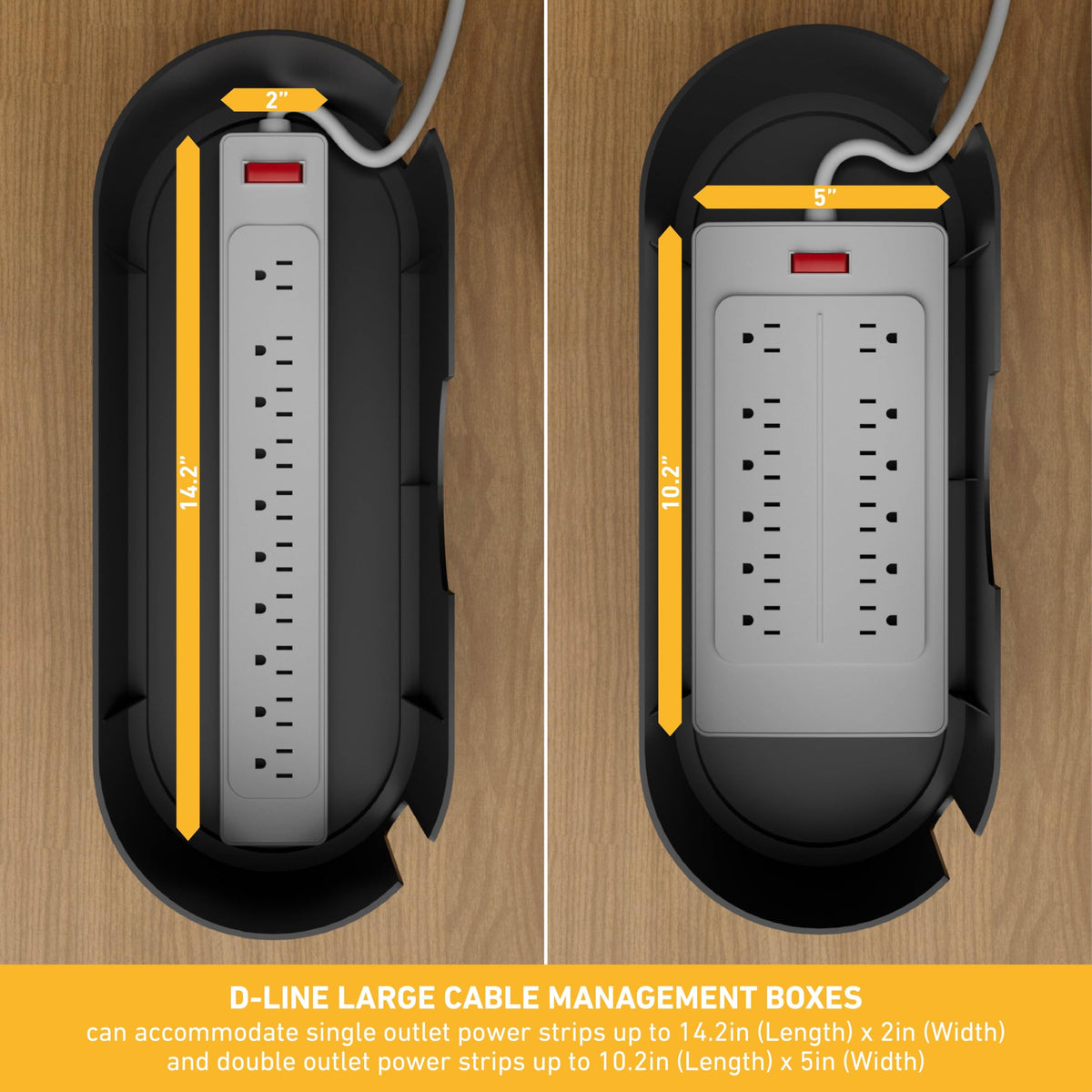 Cable Management Box, Power Strip with Desk Cord Organizer (Black)