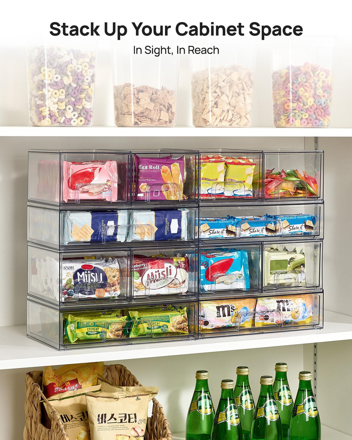 Clear Stackable Storage Drawers Set of 5, Plastic Organizer Bins |
