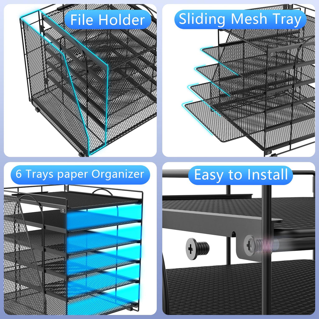 Paper Organizer With Magazine Holder | (Black, 4-Tier)