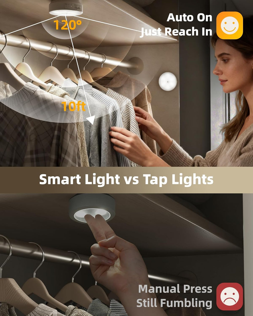 Magnetic Motion Sensor Lights, 4 to 8 LED Puck Style | USB-C Rechargeable