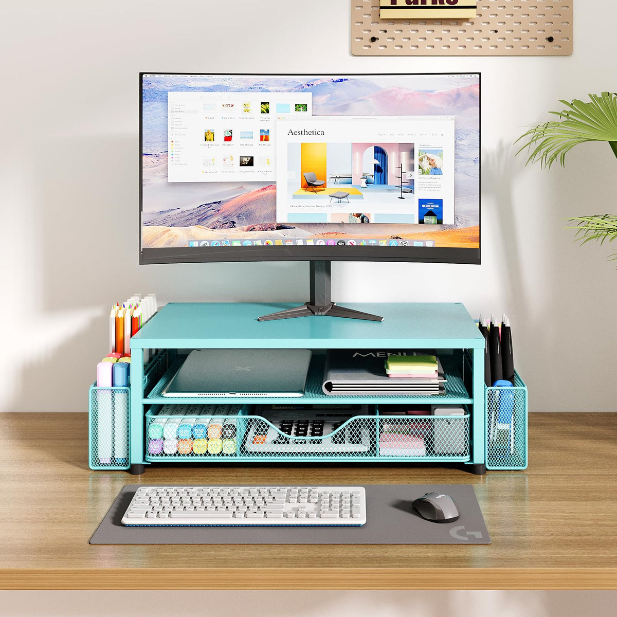 Desk Organizer and Accessories, 2-Tier Computer Monitor Stand Black