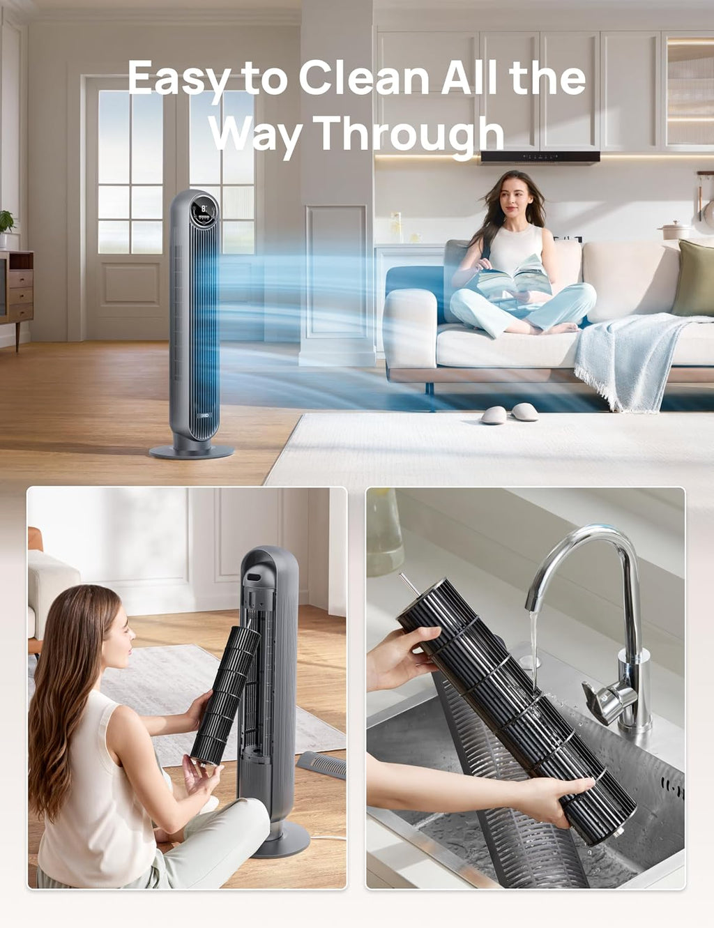 DREO Tower Fan for Bedroom, 25ft/s Velocity, 28dB Ultra Quiet, 4 Speeds
