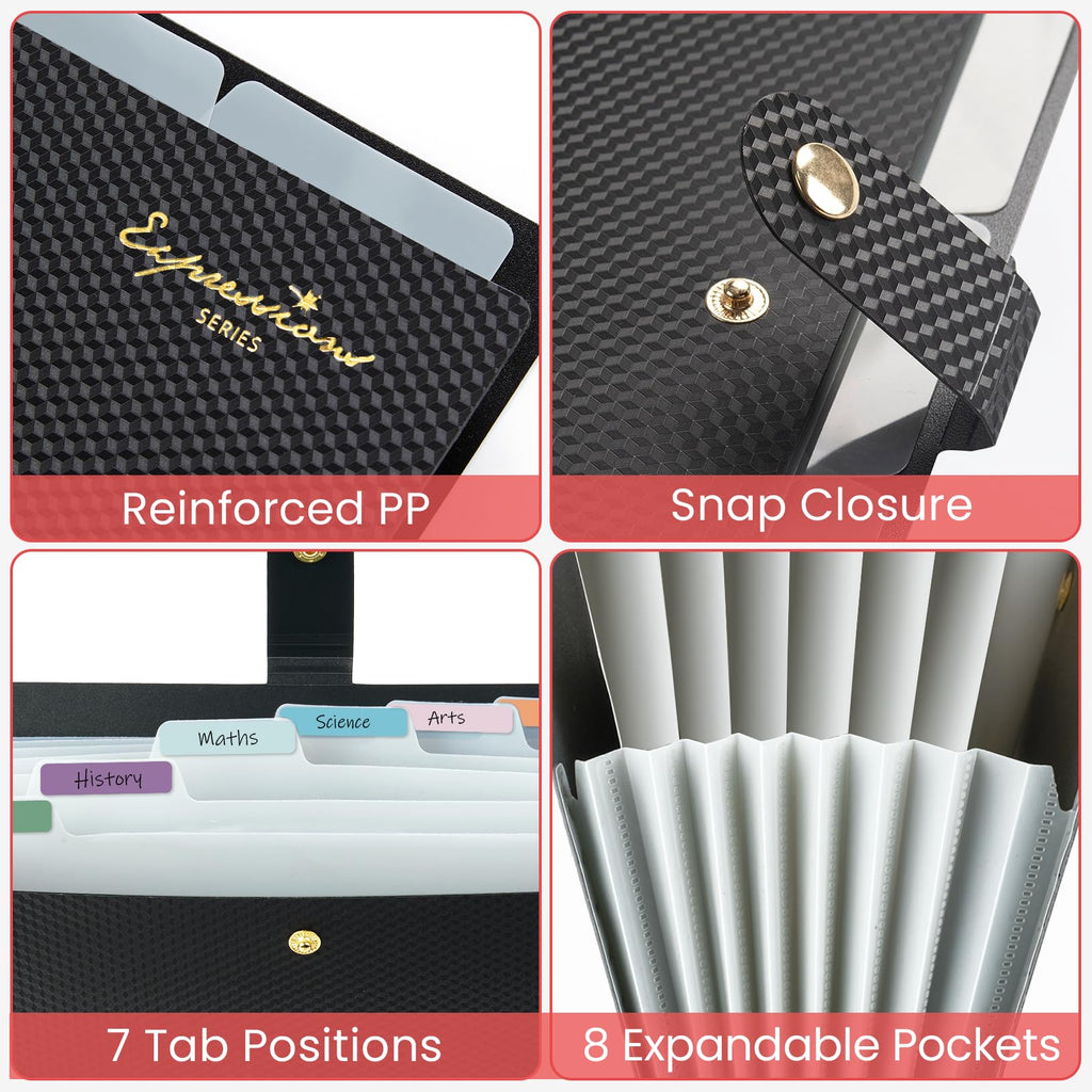 Sooez Accordion File Organizer, Expanding File Folder with Label, 5 Pockets