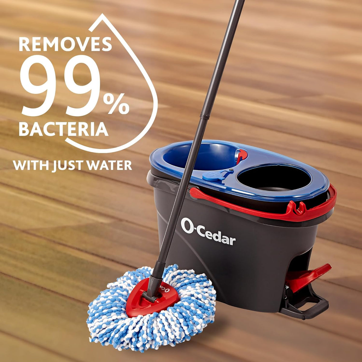 O-Cedar RinseClean Clean Water Spin Mop and Bucket System + 2 Extra Mop Heads | Clean with Clean Water | Removes 99% of Bacteria