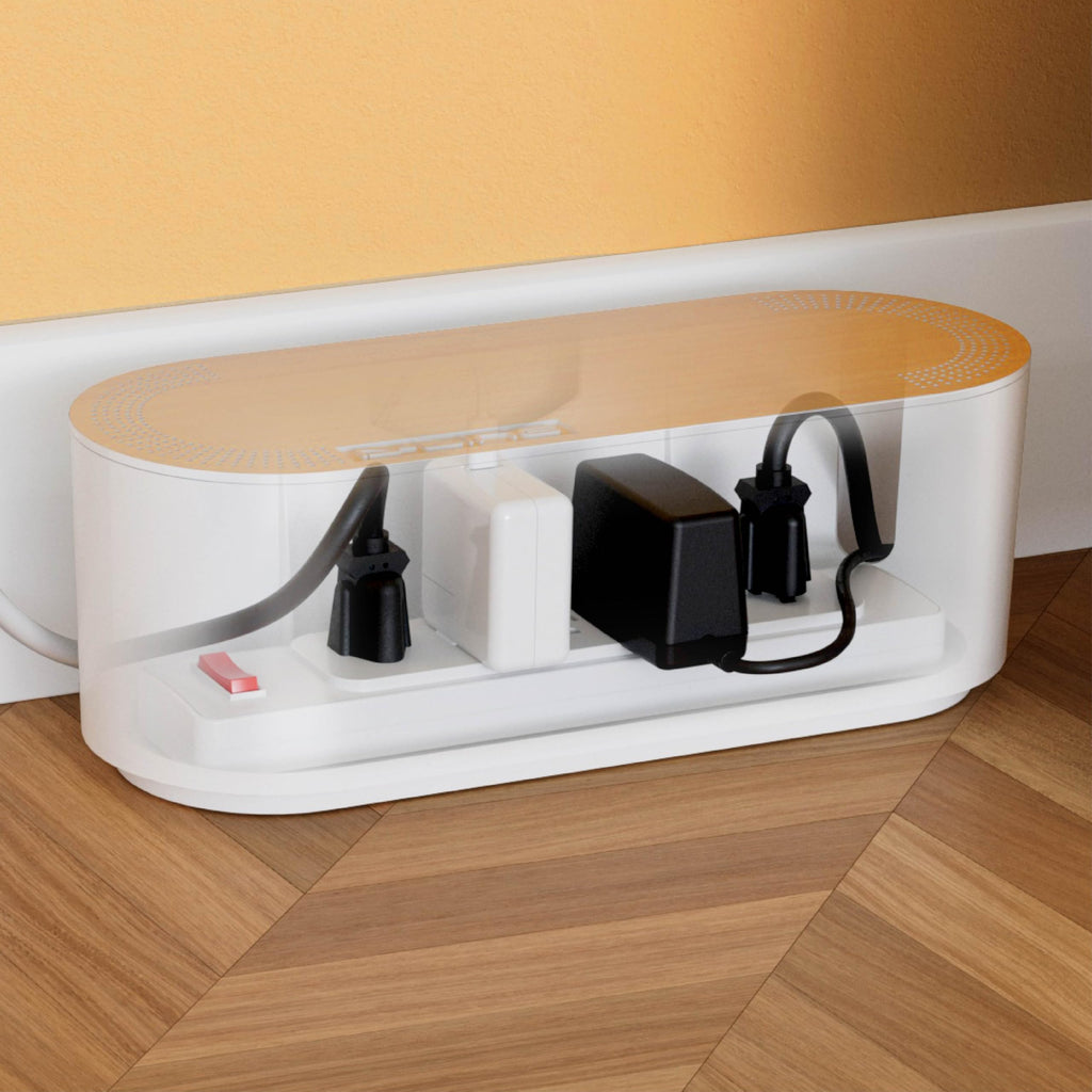 Cable Management Box, Power Strip with Desk Cord Organizer (Black)