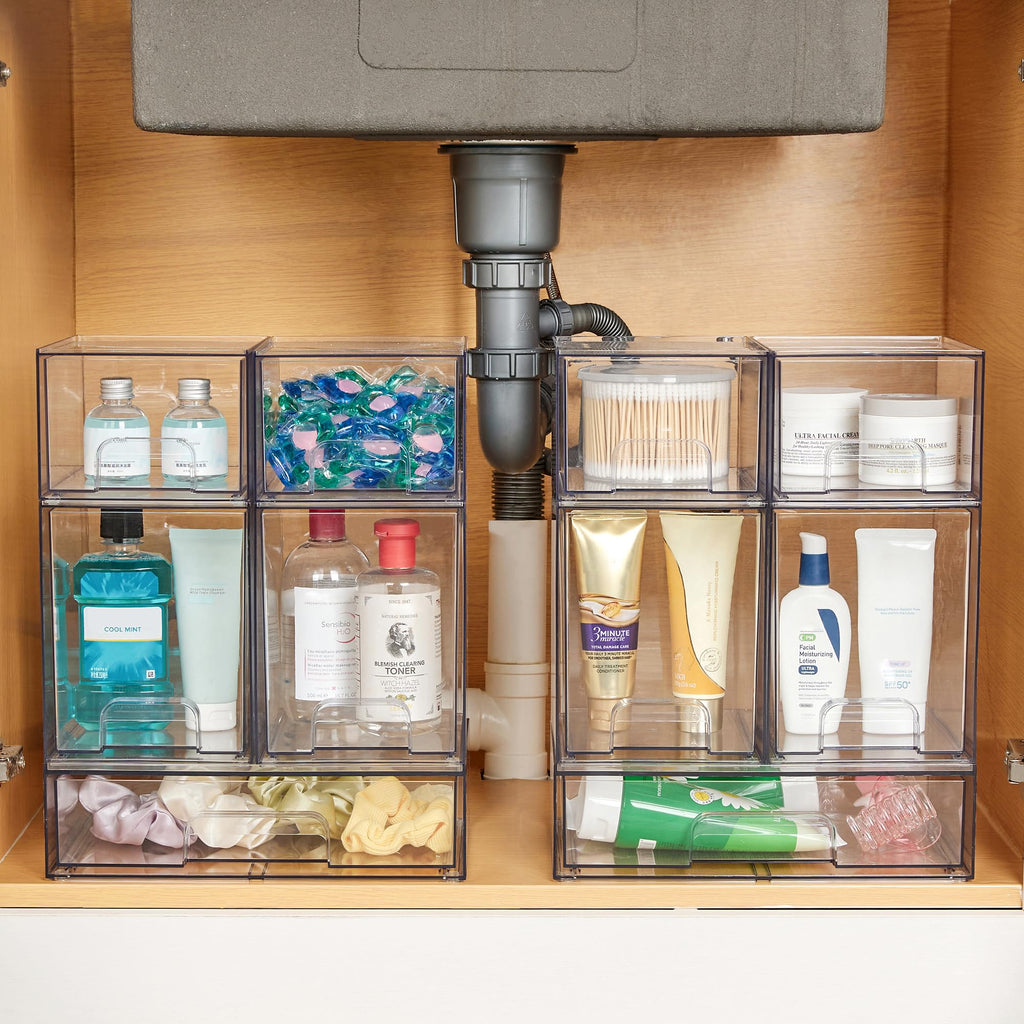 Clear Stackable Storage Drawers Set of 5, Plastic Organizer Bins |