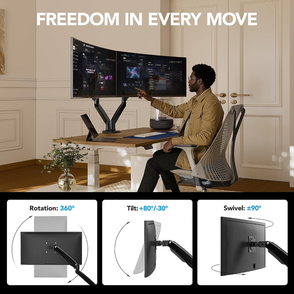 Dual Monitor Stand for 13″–40″, Premium Dual Monitor Mount with USB,