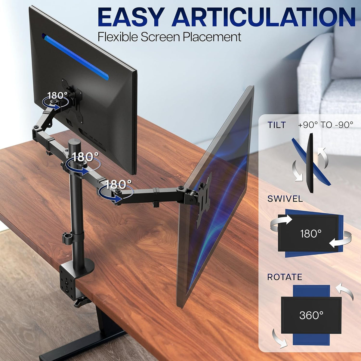 Dual Monitor Desk Mount, Holds 2 Computer Screens up to 30 inches