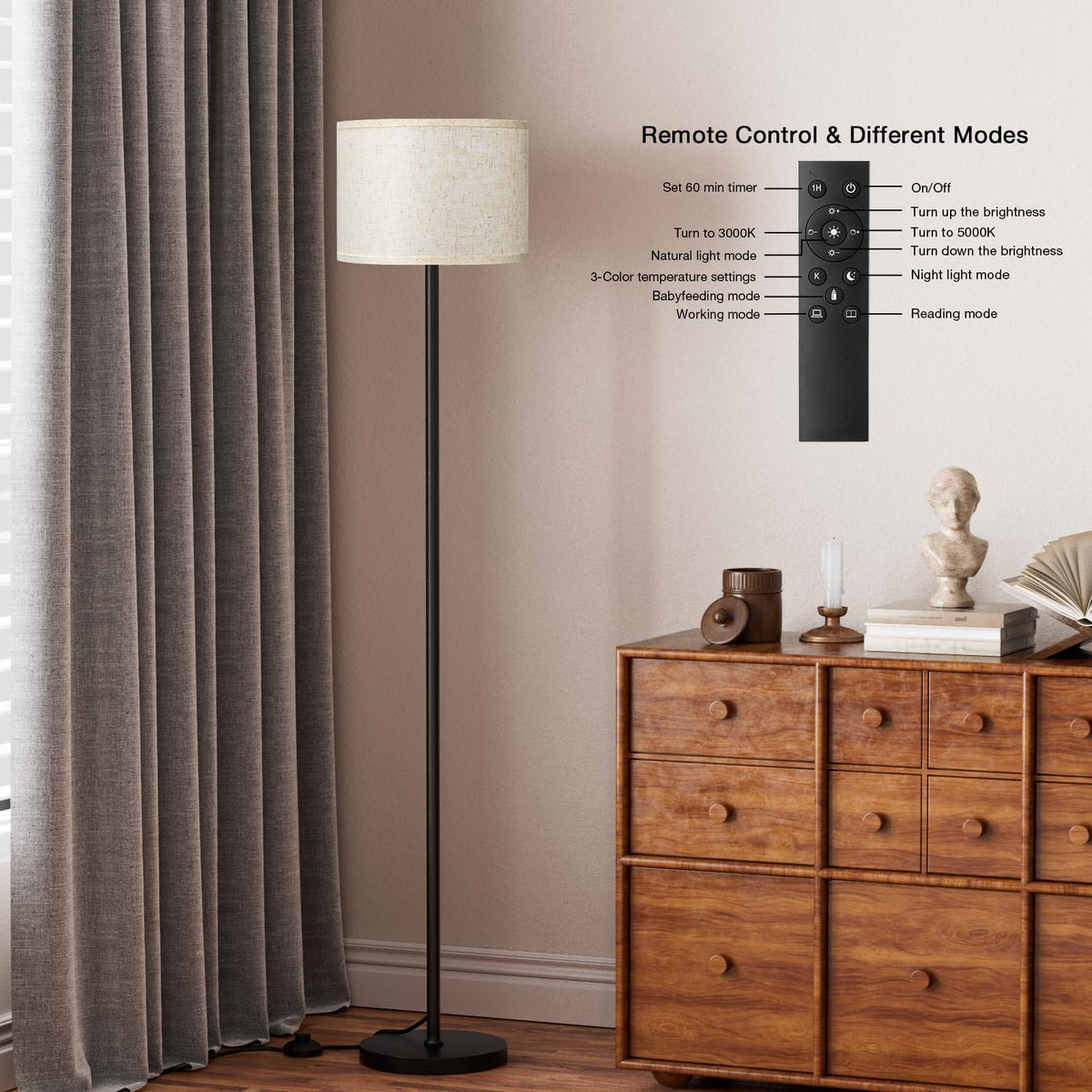 Modern Floor Lamp Simple Design with White Shade & Foot Pedal Switch