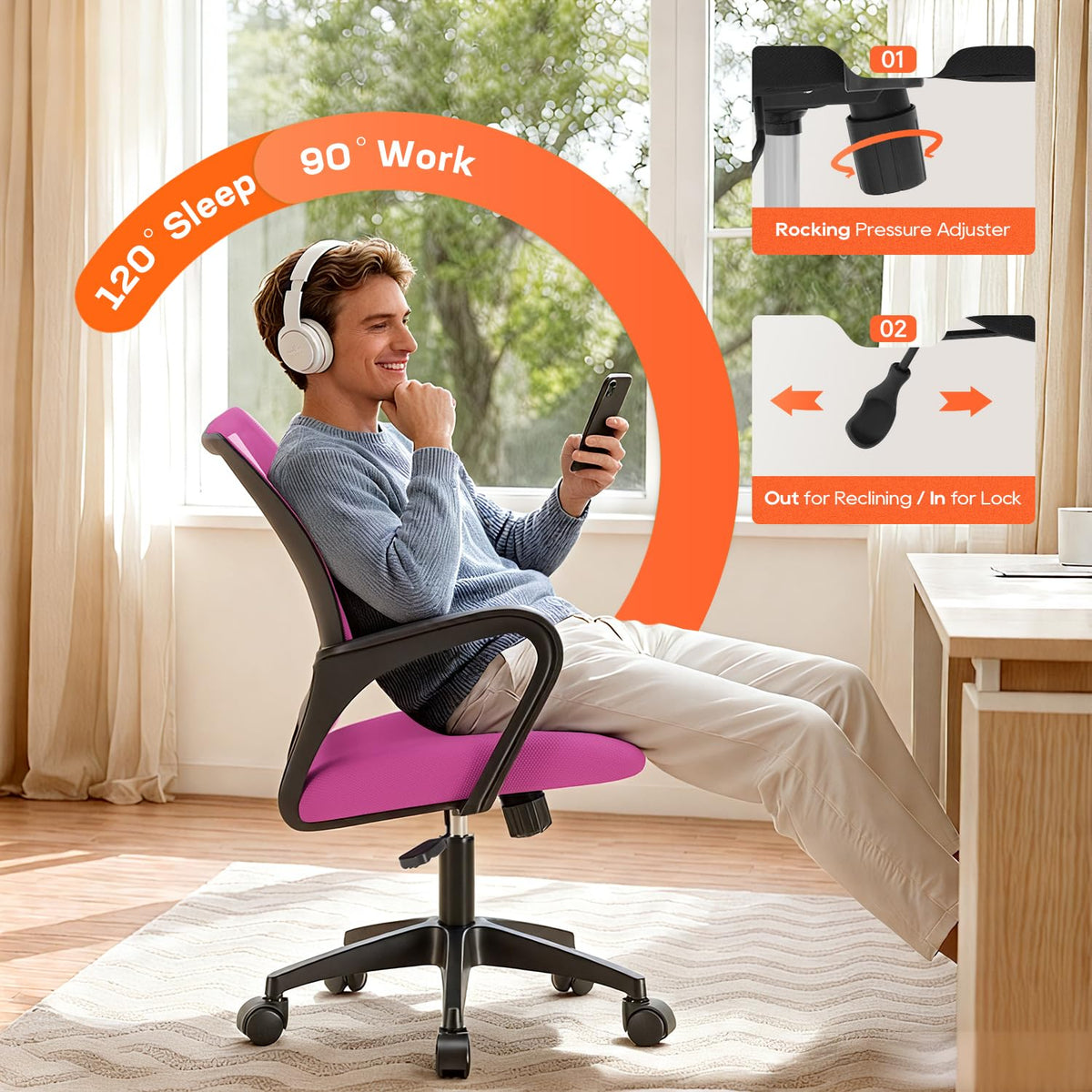 Ergonomic Office Chair | Mid-Back Swivel Desk Chair | with Lumbar Support