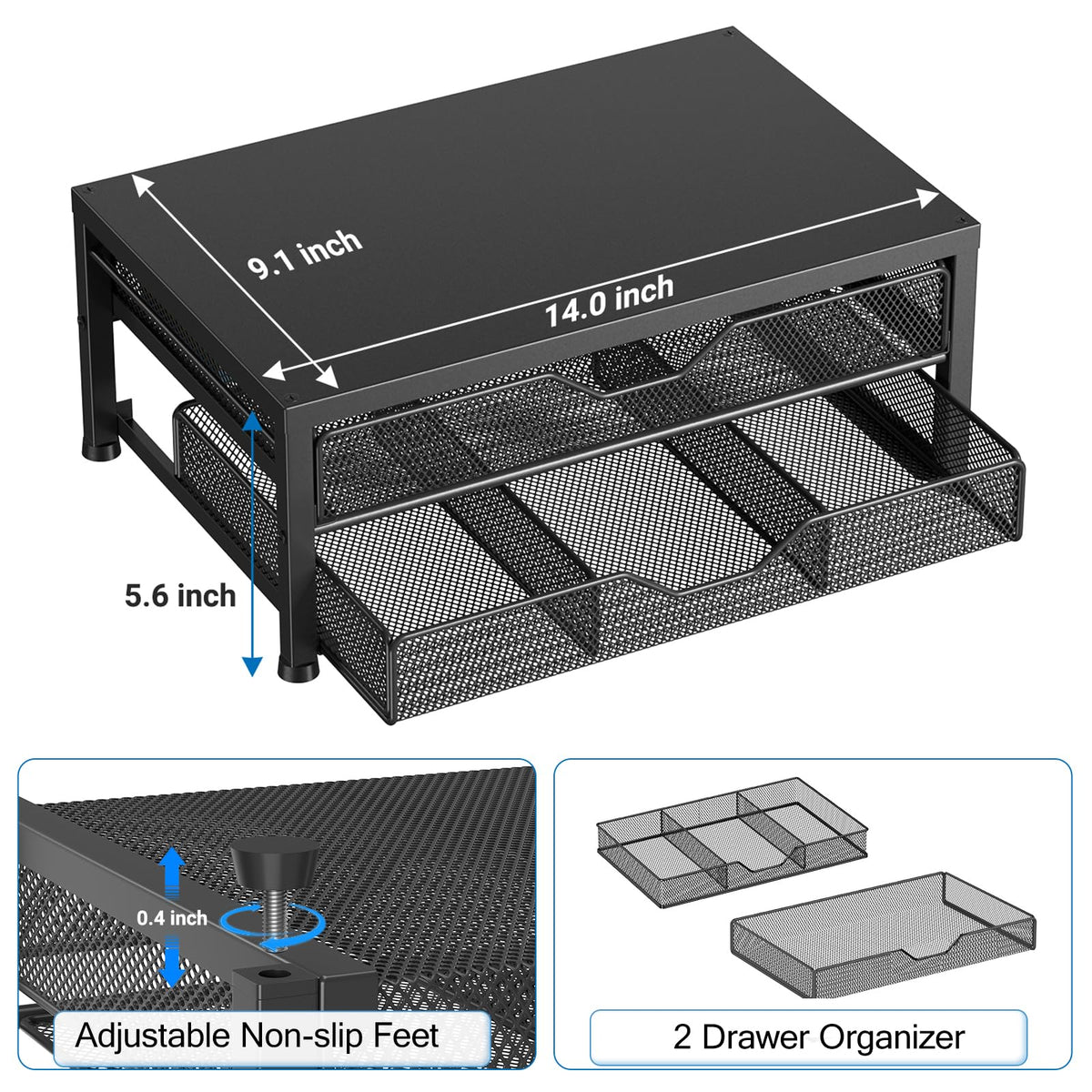 Desk Organizer and Accessories, 2-Tier Computer Monitor Stand Black