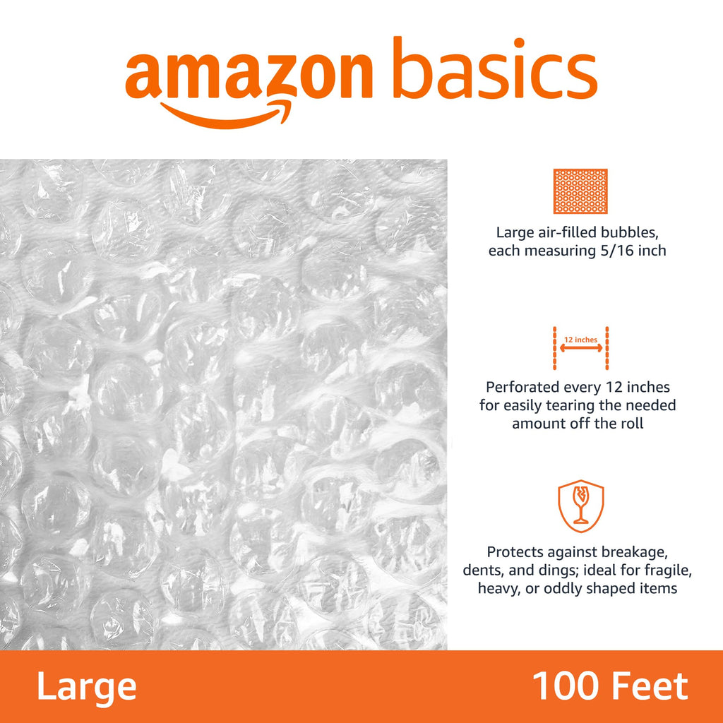 Amazon Basics Bubble Wrap | 12-inch x 175-ft Long Roll | Small 3/16" | Clear